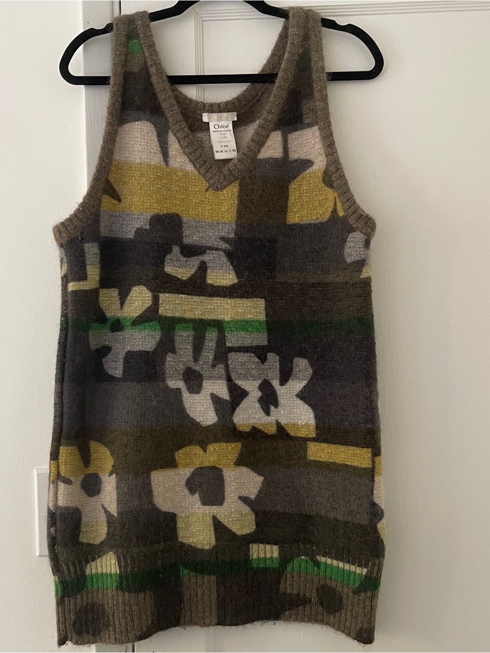 Chloe Olive, Gray & Yellow Floral Wool Knit Mini Dress